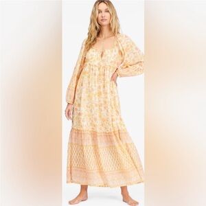 Billabong Endless Sunset Floral Maxi Dress Boho Cotton Milkmaid large